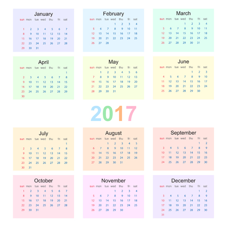 Calendar 2017 starting from sunday. Colorful vector illustrationのイラスト素材