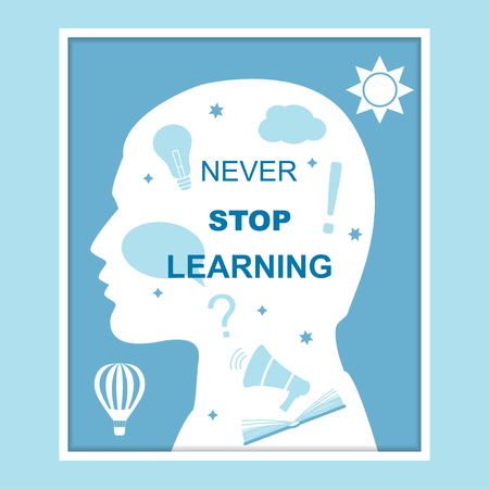 Vector head - never stop learning concept. Banner for online training coursesのイラスト素材