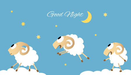 Three jumping sheep vector illustration. Good night conceptのイラスト素材