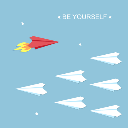 Be yourself concept. Red and white airplanes vector illustrationのイラスト素材