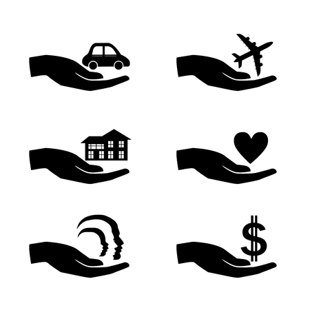 Insurance hand icons set. Vector Illustration.のイラスト素材