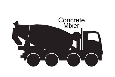 Concrete mixer truck black silhouette. Vector illustration isolated on whiteのイラスト素材