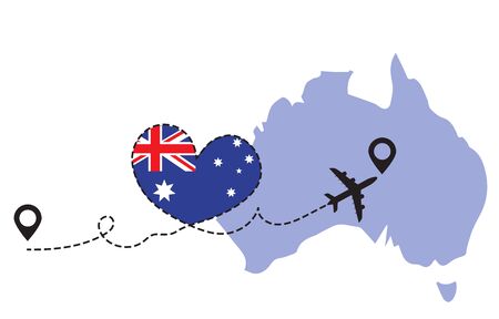 Travel to Australia by airplane concept. I love Australia vector illustrationのイラスト素材
