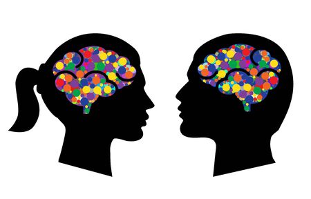 Man and woman head with abstract brainsのイラスト素材