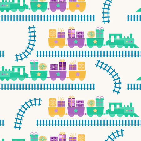 Seamless pattern with train and gift boxesのイラスト素材