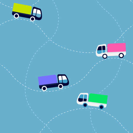 Seamless flat cartoon vector pattern with trucksのイラスト素材