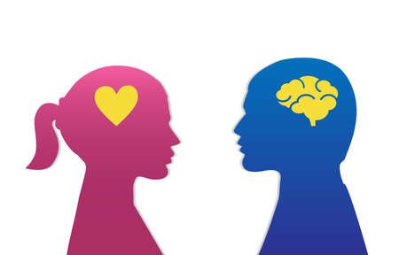 Man and woman icon. Silhouette of heart or brainのイラスト素材
