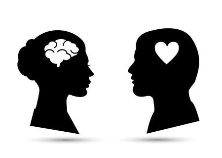 Man and woman black icon. Heart or brainのイラスト素材