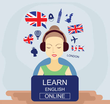 Learn english online concept. Language school vectorのイラスト素材