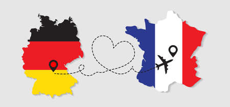Airplane travel from Germany to France conceptのイラスト素材