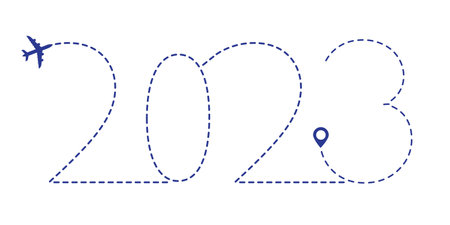 Airplane line path 2023, icon of airplane. Vectorのイラスト素材
