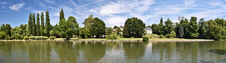 Grand Chanal or Big Channel panorama seen from English Garden in Chantilly Castle Park, Oise, Franceのeditorial素材