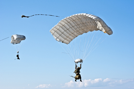 Saint-Jean-de-Luz, France, October 3, 2015 The French Air Force of parachutists During famous demonstration in the sky of Saint Jean de Luz Bay,のeditorial素材