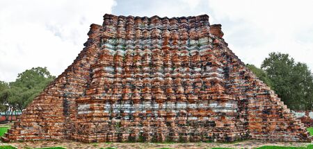 Ancient Architectural part, made with bricks, at Wat lokayasutharam Temple in Ayutthayaの写真素材