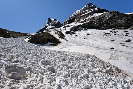 Avalanche course in Troumouse circus in Pyrenees  coming from Canau pass along the slope of Gabiedou...