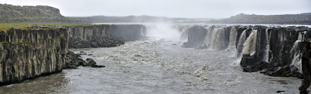 Panoramic view at Selfoss waterfall in Northern Iceland in upstream of Dettifoss.の写真素材