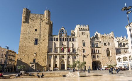 Narbonne, France - October 30, 2016 Front view of Narbonne City hall, historical palace of archbishops.のeditorial素材