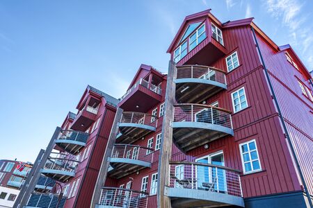 The Residential Building, as an example of the Modern Nordic architecture in the center of Svolvaer Town, the capital of Lofoten archipelago. Nordland, Northern Norway.の写真素材