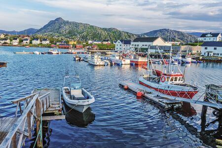 Jetties of Gjesvaer, the fishers village in the west of Magroya island. Nordkapp Municipality in Norwegian Finnmark county.の写真素材