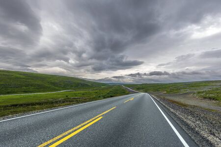 Tanafjordveien road crossing desert areas in south of Langfjorddalen natural reserve in Norwegian...