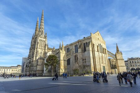 Bordeaux, France - February 25, 2017 Street view at Pay Berland square and Saint-Andre Cathedral in the center of Bordeaux city.のeditorial素材