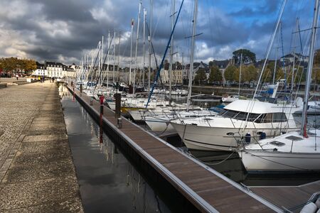Vannes, France November 4, 2018 The Port of Vannes City as seen along the Quay of La Marle river in the direction of Gambetta square. French Brittany.のeditorial素材