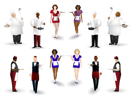 Restaurant staff characters flat colored icons with gradient fill isolated on white backgroundのイラスト素材