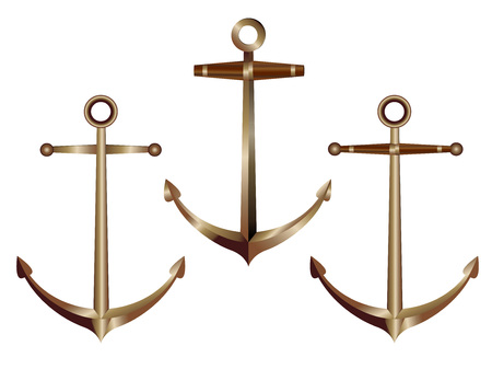 Set of realistic icons of bronze anchors isolated on white background