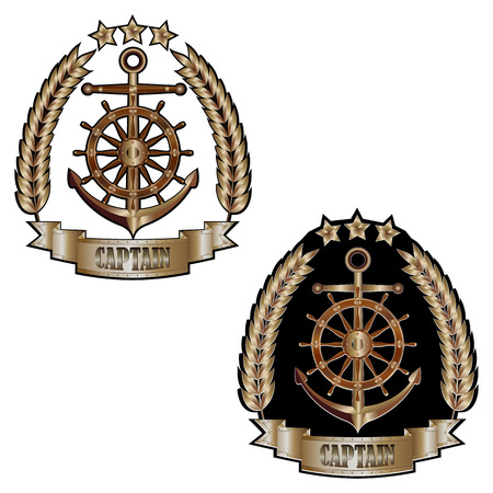 Captain's cap realistic 3d cockade set isolated on white backgroundのイラスト素材