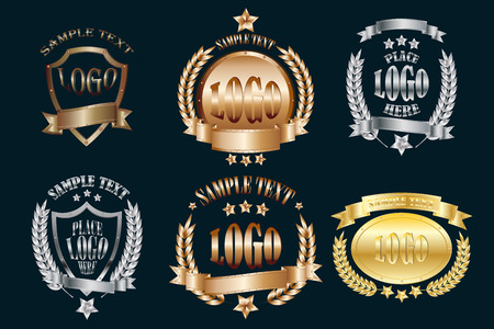 Set of metal emblems realistic icons isolated on black backgroundのイラスト素材
