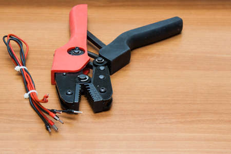 Set for the installation of wiring, press crimping pliers for insulated terminals and connectors.の写真素材