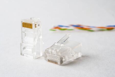 plug to connect the Internet. Connector RJ45. Close-up