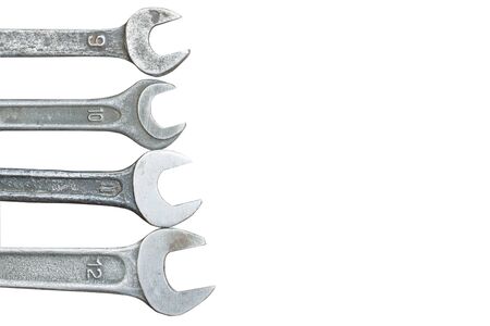 A collection of small wrenches white background. isolated.の写真素材
