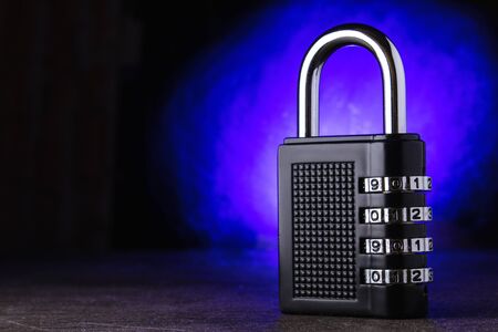 The concept of closure, protection. Technology blockchain, encryption of Internet traffic. password protection. Blue background.の写真素材