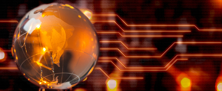 The concept of a global Internet network. Digital background of red color.の写真素材