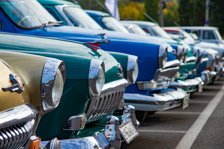 Old cars are gas in the parking lot. City of Cheboksary, Russia, September 22, 2018のeditorial素材