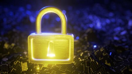 Abstract digital background. Padlock on a digital background. 3d renderの写真素材