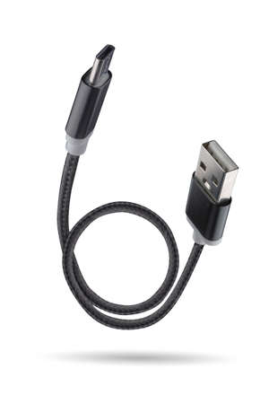USB type-c and USB-A cable isolated on a white background. Full depth of field. Isolated using...