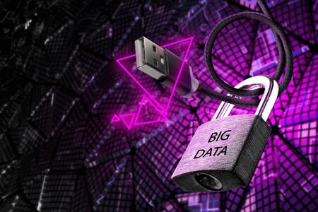 Data protection concept. Big data. USB cable goes through the lock with the inscription big data.の写真素材