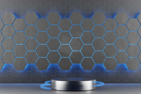 Pedestal for display, Platform for design, Blank product stand. 3D rendering.の写真素材
