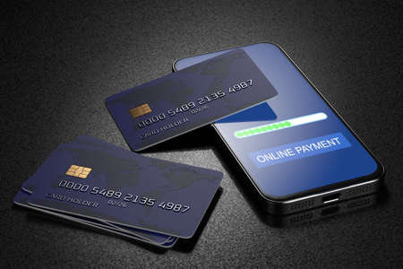 Bank cards on a smartphone. Pay with your smartphone. Ecommerce, e-commerce, mobile payment...