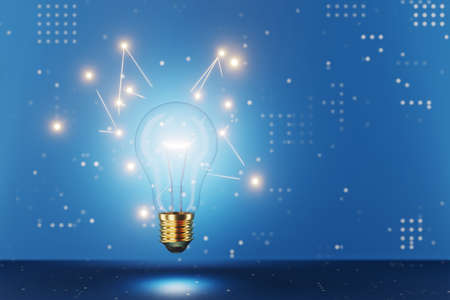 light bulb on blue background. 3d render