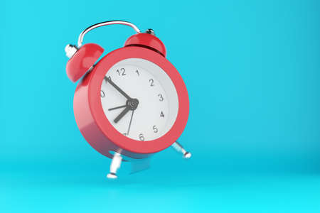 Awakening concept. The time has come. The red alarm clock bounced and rings. Motion blur. 3d render.の写真素材