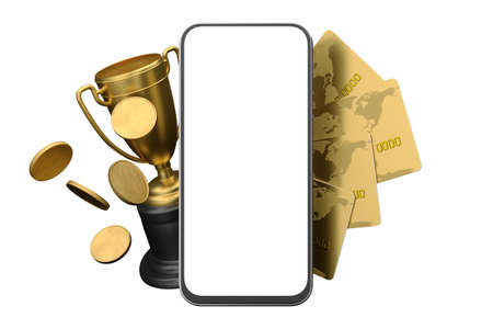 Smartphone mockup with white screen for your design. Online casino win concept. Mobile bets. 3d...