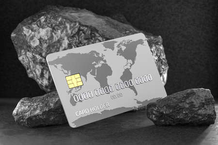 Bank card on a background of stones. 3d render.の写真素材