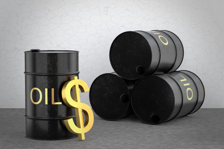Black barrels with oil. dollar sign. 3D rendering.の写真素材