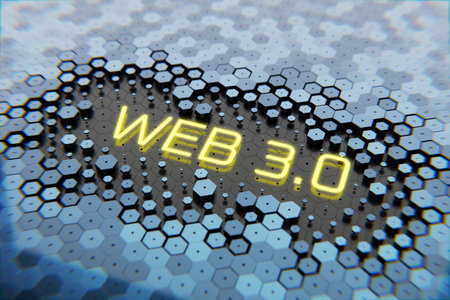 concept of decentralized, technology and upgrade web 3.0. WEB 3.0 sign on an abstract and futuristic...