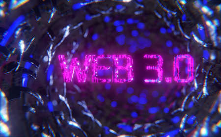 The inscription web 3.0 in the technology tunnel. Concept of decentralized internet. 3d render.の写真素材