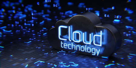 Cloud technologies technology concept. Data processing in the cloud service. 3d rendering.