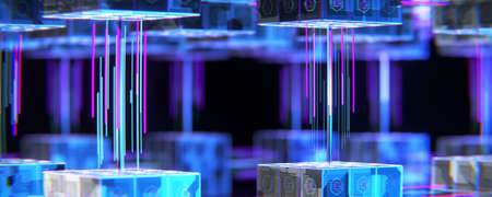 Blocks or cubes, connection consists of numbers. Abstract technology background. Blockchain concept...
